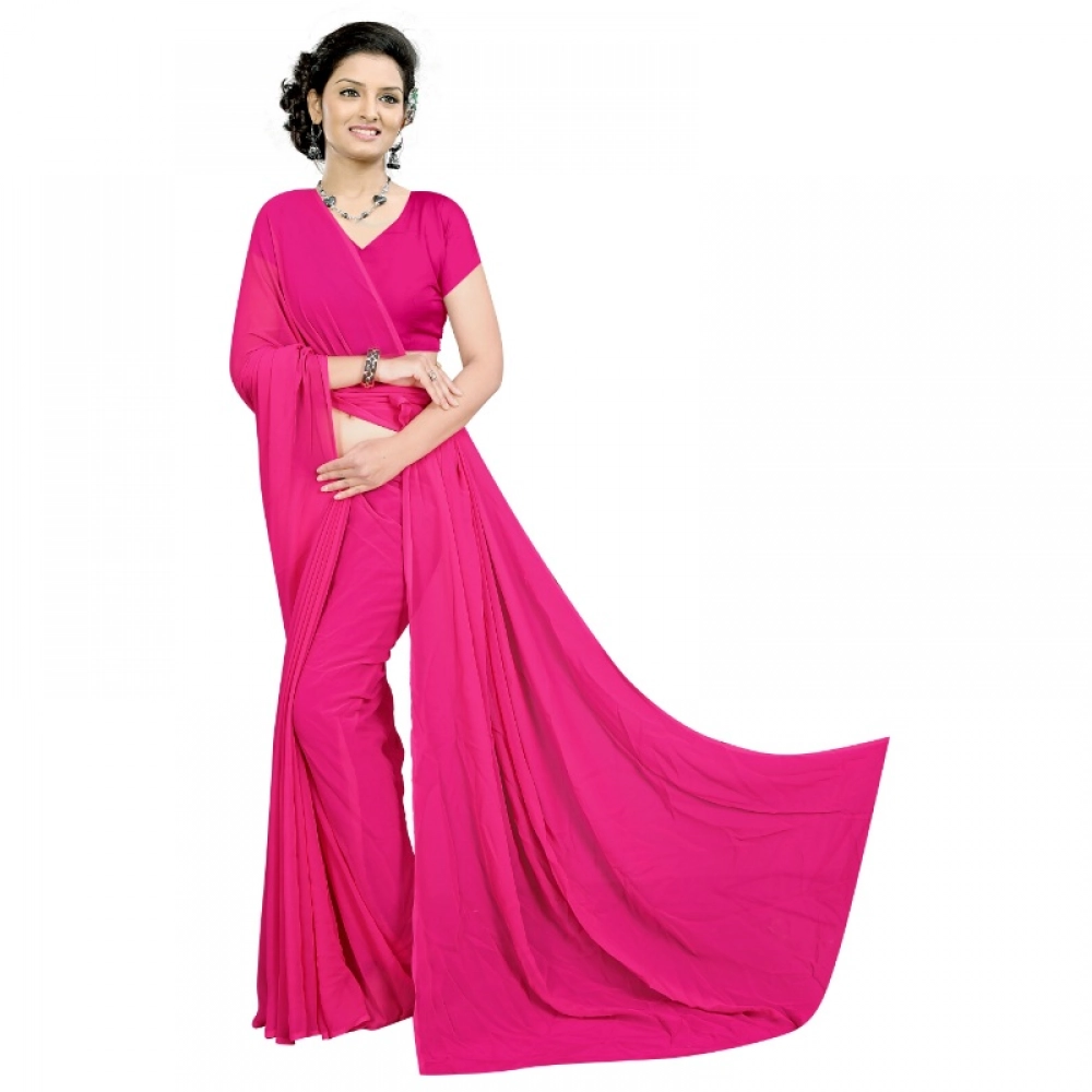 Generic Women’s Georgette Plain Saree With Blouse (Pink, 5-6 Mtrs)
