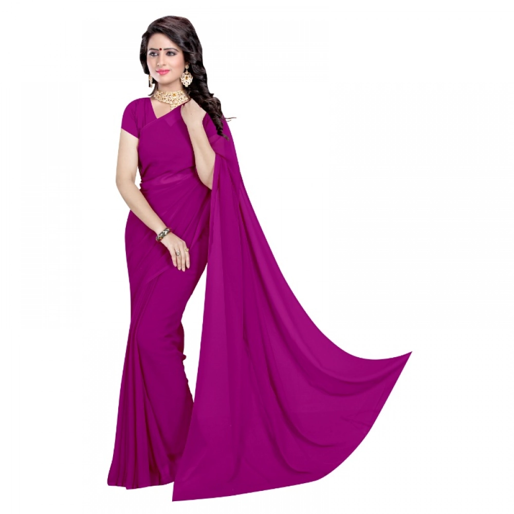 Generic Women’s Georgette Plain Saree With Blouse (Jamli, 5-6 Mtrs)