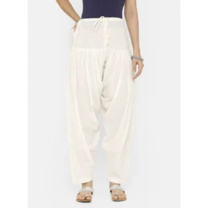 Generic Women's Cotton Solid Patiyala (Color:Half White)