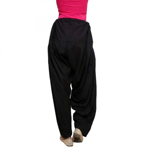 Generic Women's Cotton Solid Patiyala (Color:Black) - Image 4