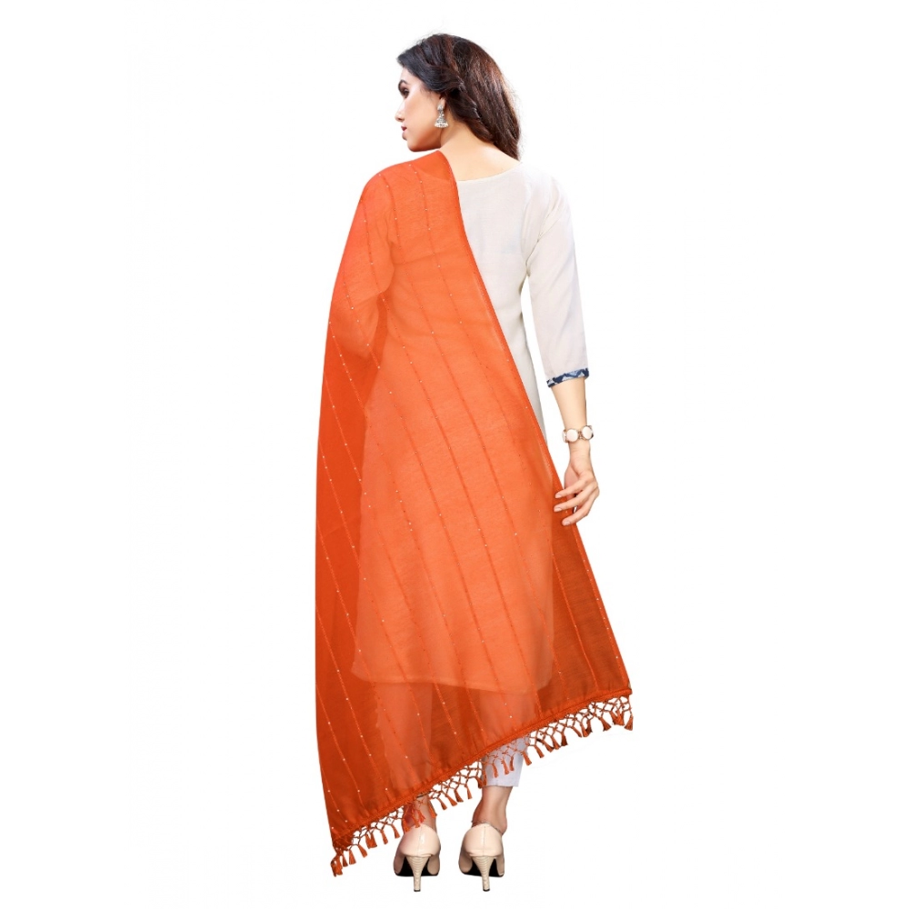Generic Women's Cotton Silk Strips Printed Dupatta (Orange, Length:2-2.4 mtr) - Image 3
