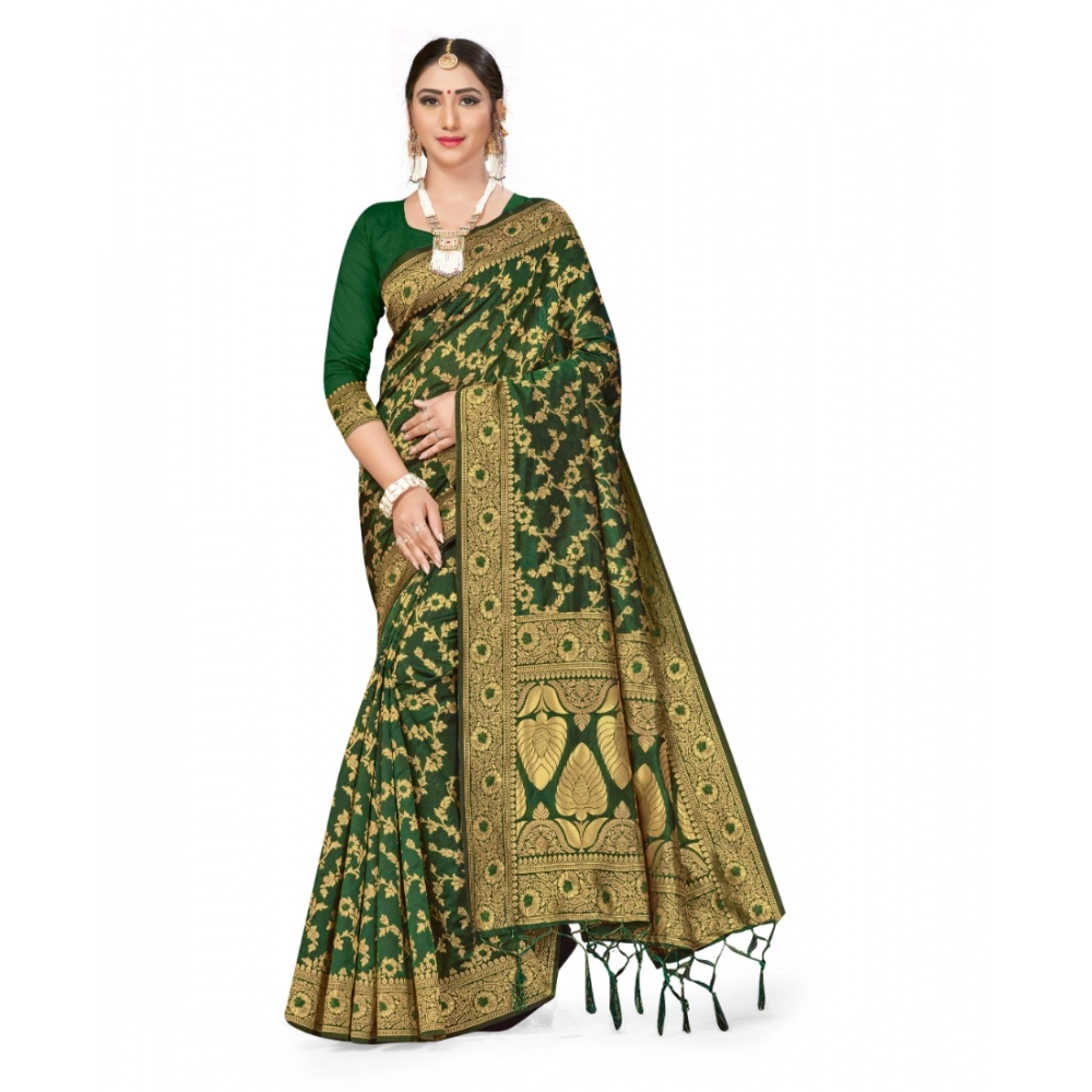 Generic Women’s Banarasi Silk Saree With Blouse (Green, 5-6Mtrs)