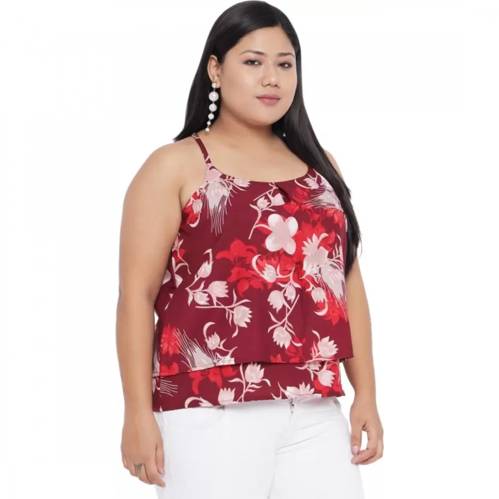 Generic Women's Casual Floral Print Red Top (Color:Red, Material:Polyester) - Image 5