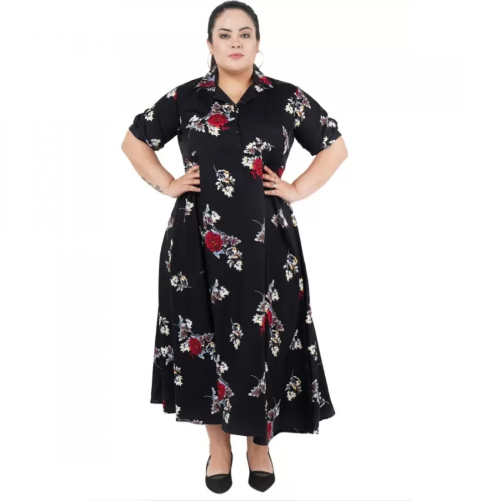 Generic Women’s Fit And Flare Black Dress (Color:Black, Material:Polyester)