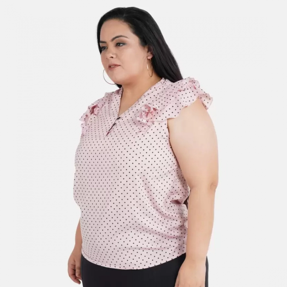 Generic Women's Casual Flared Sleeve Printed Pink Top (Color:Pink, Material:Crepe) - Image 5