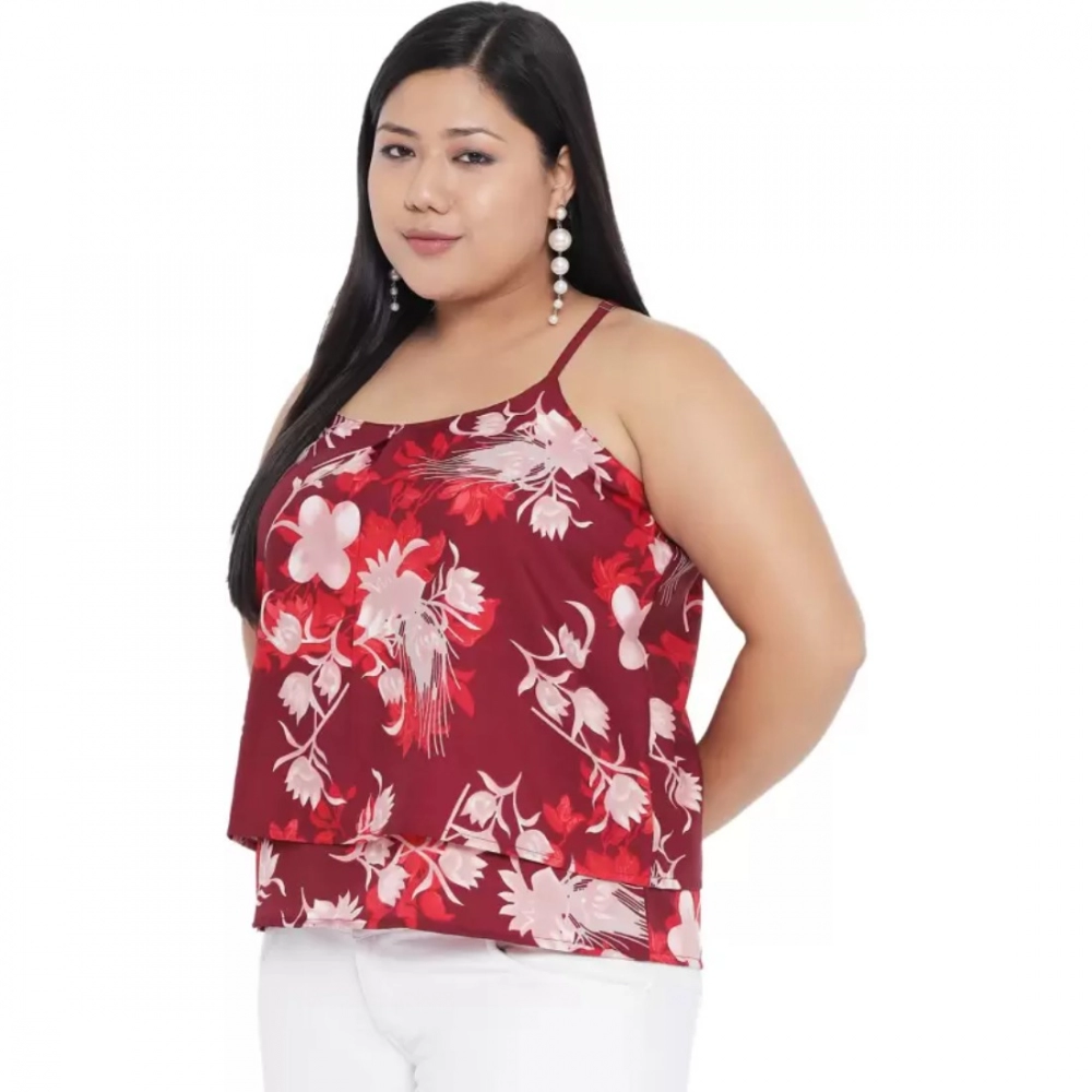 Generic Women's Casual Floral Print Red Top (Color:Red, Material:Polyester) - Image 3