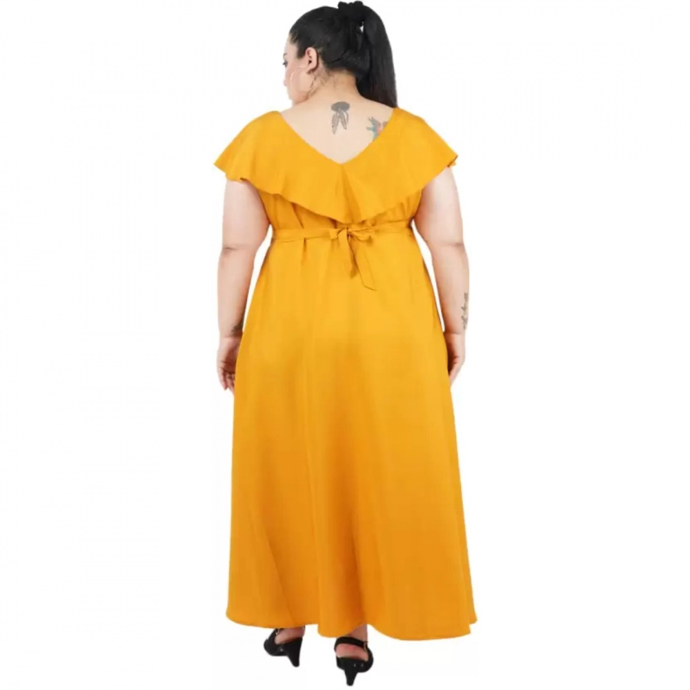 Generic Women's Fit And Flare Yellow Dress (Color:Yellow, Material:Polyester) - Image 6