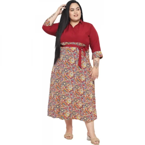 Generic Women's Fit And Flare Maroon Dress (Color:Maroon, Material:Polyester) - Image 2