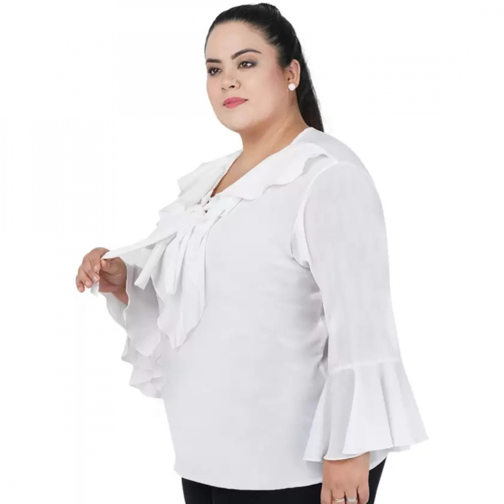 Generic Women's Casual Bell Sleeve Solid White Top (Color:White, Material:Georgette) - Image 3