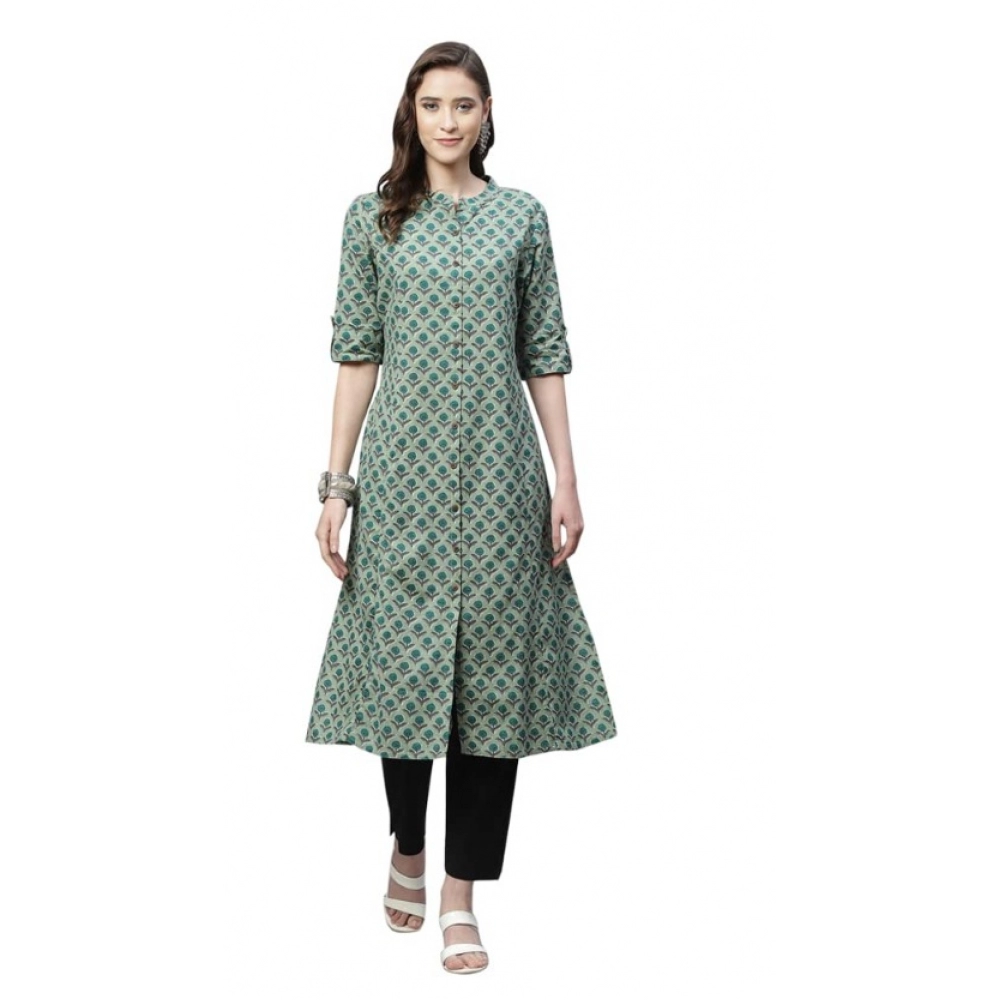 Generic Women’s Cotton Printed Flex Kurti (Green, Cotton)