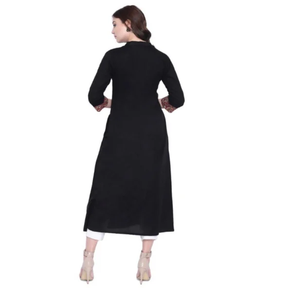 Generic Women's Khadi Printed A Line Kurti  (Black, Khadi) - Image 3