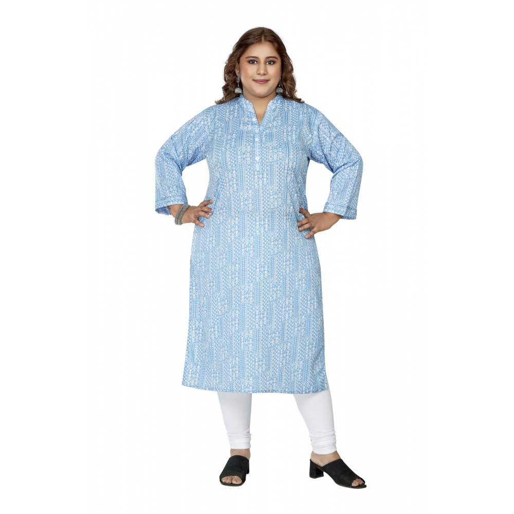 Generic Women’s Casual 3/4th Sleeve Full printed Imported Synthetix Straight Kurti (Blue)