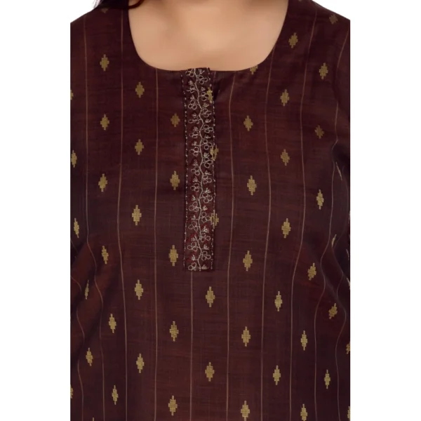 Generic Women's Casual 3/4th Sleeve Cotton Mix Golden Embroidered Straight Kurti (Maroon) - Image 5