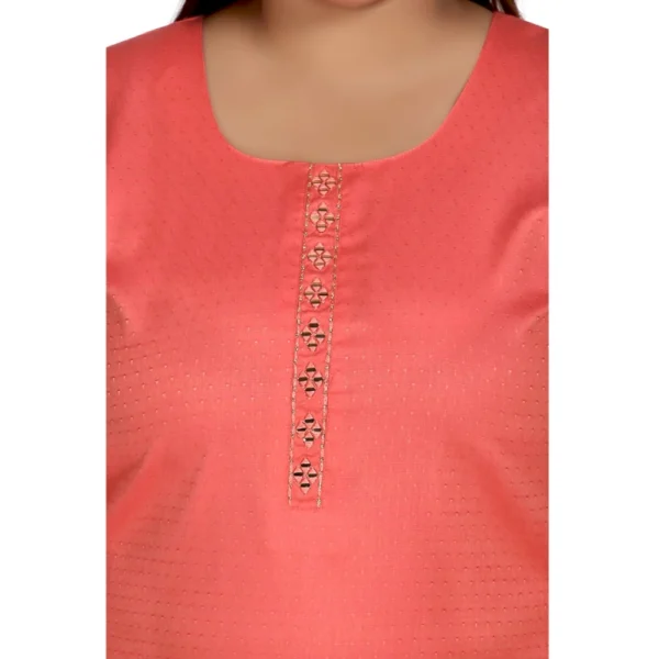 Generic Women's Casual 3/4th Sleeve Rayon Mirror Embroidered Straight Kurti (Pink) - Image 5