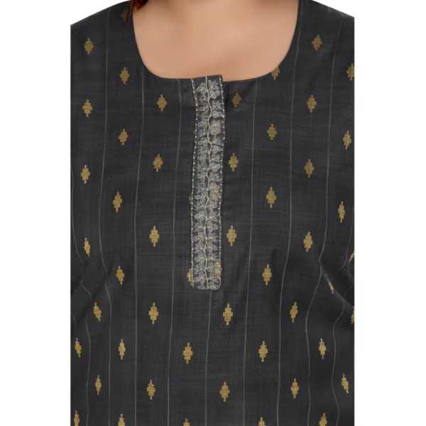 Generic Women's Casual 3/4th Sleeve Cotton Mix Golden Embroidered Straight Kurti (Black) - Image 5