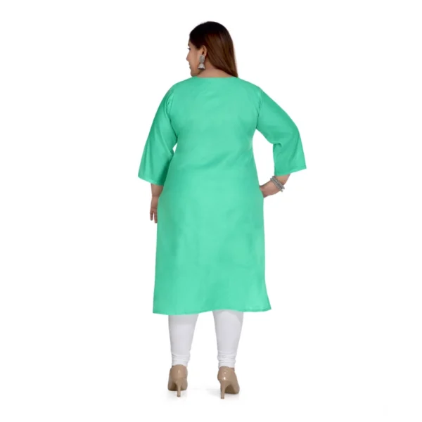 Generic Women's Casual 3/4th Sleeve Rayon Mirror Embroidered Straight Kurti (Green) - Image 2