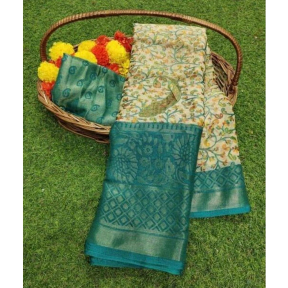 Generic Women’s Viscose Rayon Printed Saree With Unstitched Blouse (Skyblue)