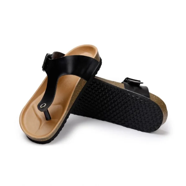 Generic Unisex Cork Adjustable Buckle Straps Cork Sandals (Black) - Image 3