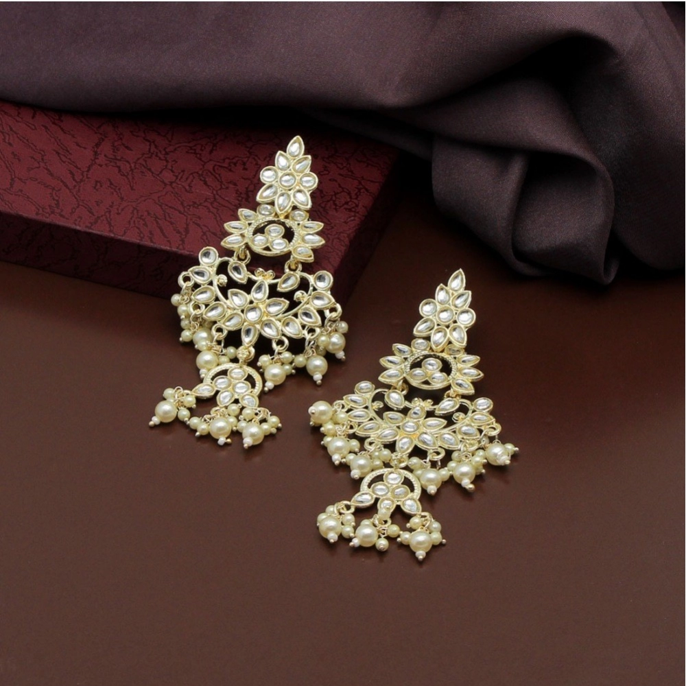 Generic Women's White Color Kundan Earrings - Image 2