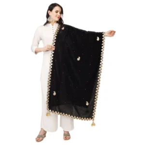 Generic Women's Velvet Gotta Patti Dupatta (Black, Length: 2.25 to 2.50 Mtr)