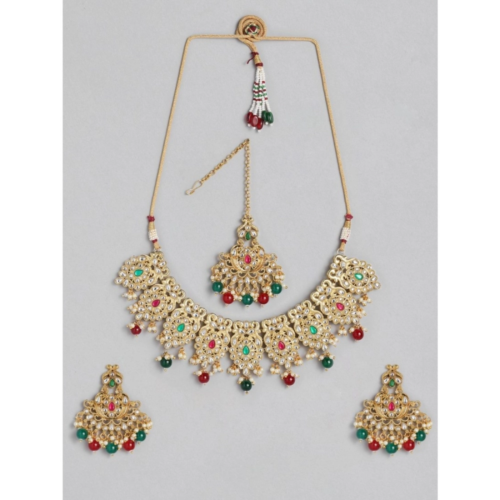 Generic Women’s Rose Gold Plated Alloy Necklace & Earings Set (Light Green)