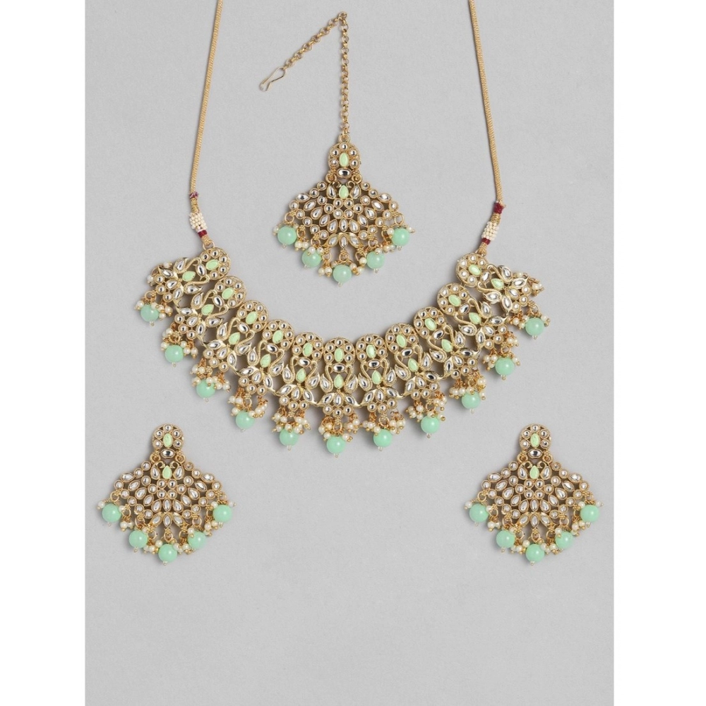 Generic Women’s Rose Gold Plated Alloy Necklace & Earings Set (Light Green)