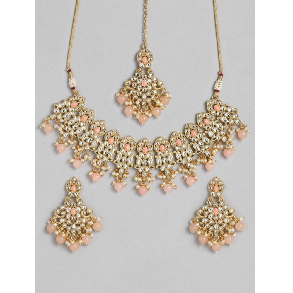 Generic Women's Rose Gold Plated Alloy Necklace & Earings Set (Pink) - Image 3