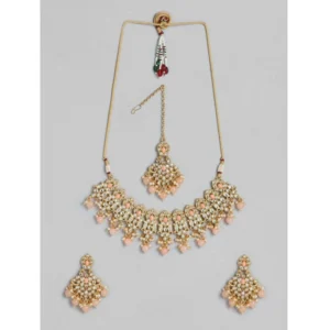 Generic Women's Rose Gold Plated Alloy Necklace & Earings Set (Pink)