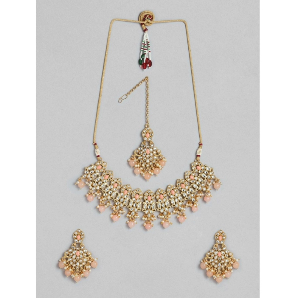 Generic Women’s Rose Gold Plated Alloy Necklace & Earings Set (Pink)