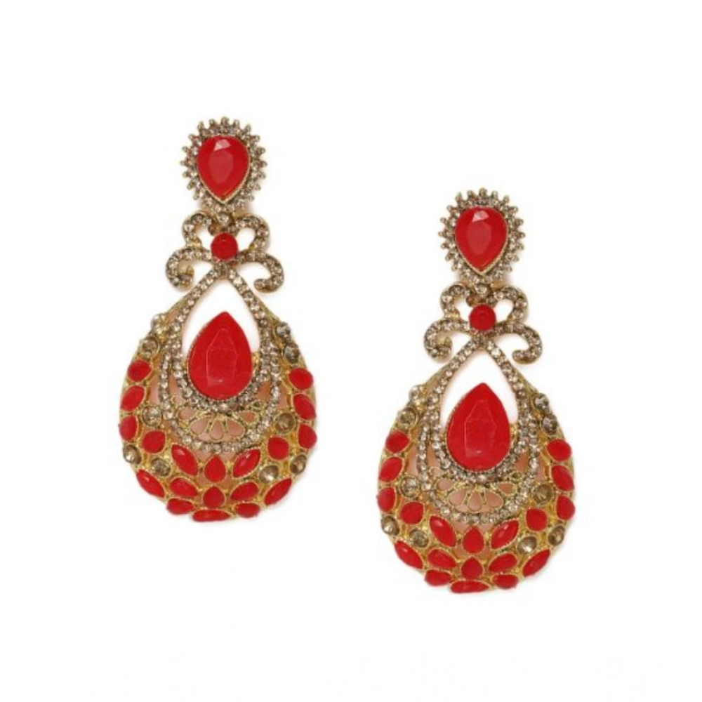Generic Women’s Rose Gold Plated Alloy Earrings (Gold & Red)