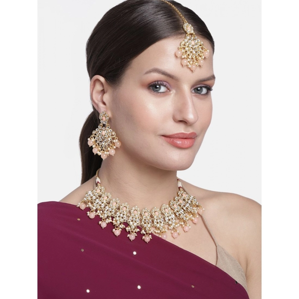 Generic Women's Rose Gold Plated Alloy Necklace & Earings Set (Pink) - Image 4