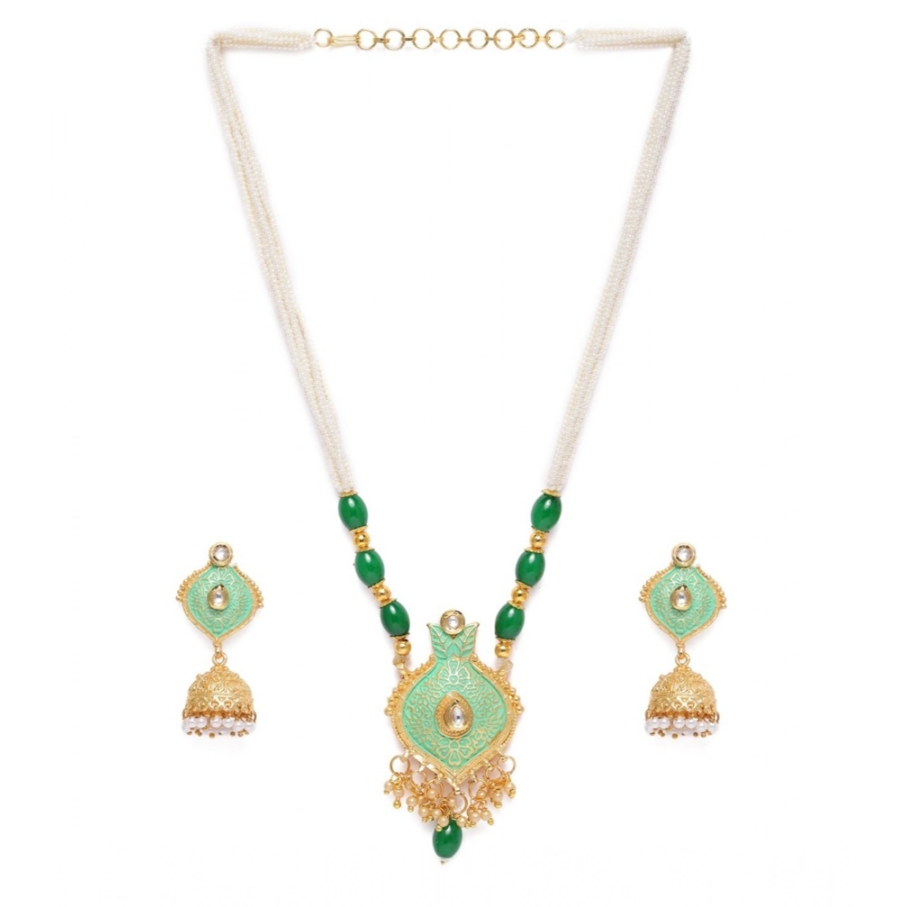 Generic Women’s Rose Gold Plated Alloy Necklace & Earings Set (Green)