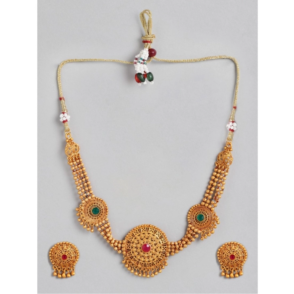 Generic Women’s Rose Gold Plated Alloy Necklace & Earings Set (Multicolor)