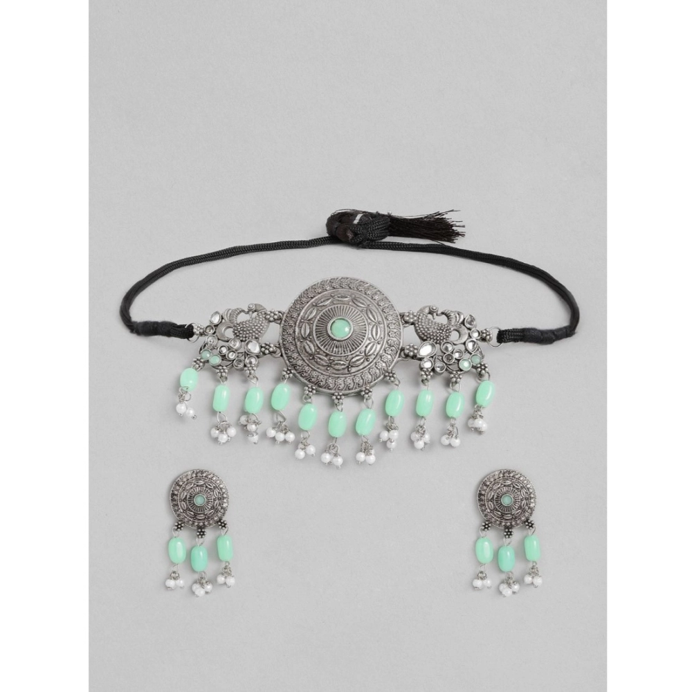 Generic Women’s Rose Gold Plated Alloy Necklace & Earings Set (Light Green)