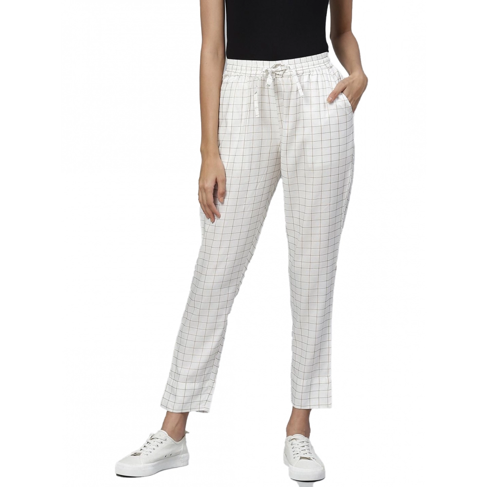 Generic Women’s Casual Checked Rayon Trouser Pant (White)