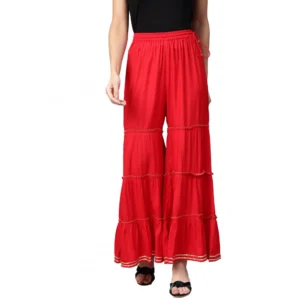 Generic Women's Casual Solid Rayon Sharara (Red)