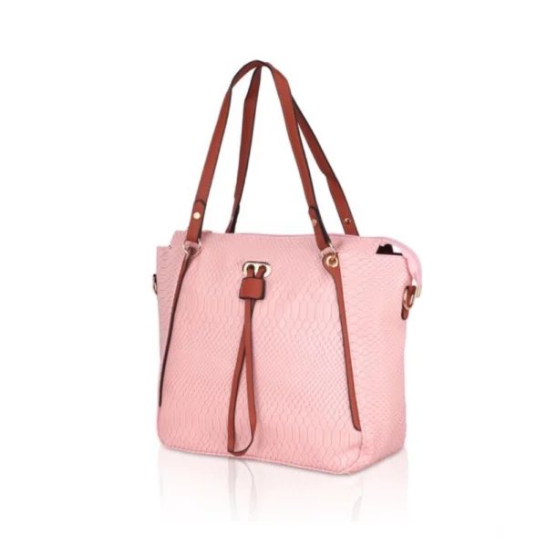Generic Women's Faux Leather Textured Tote Bag (Pink) - Image 6