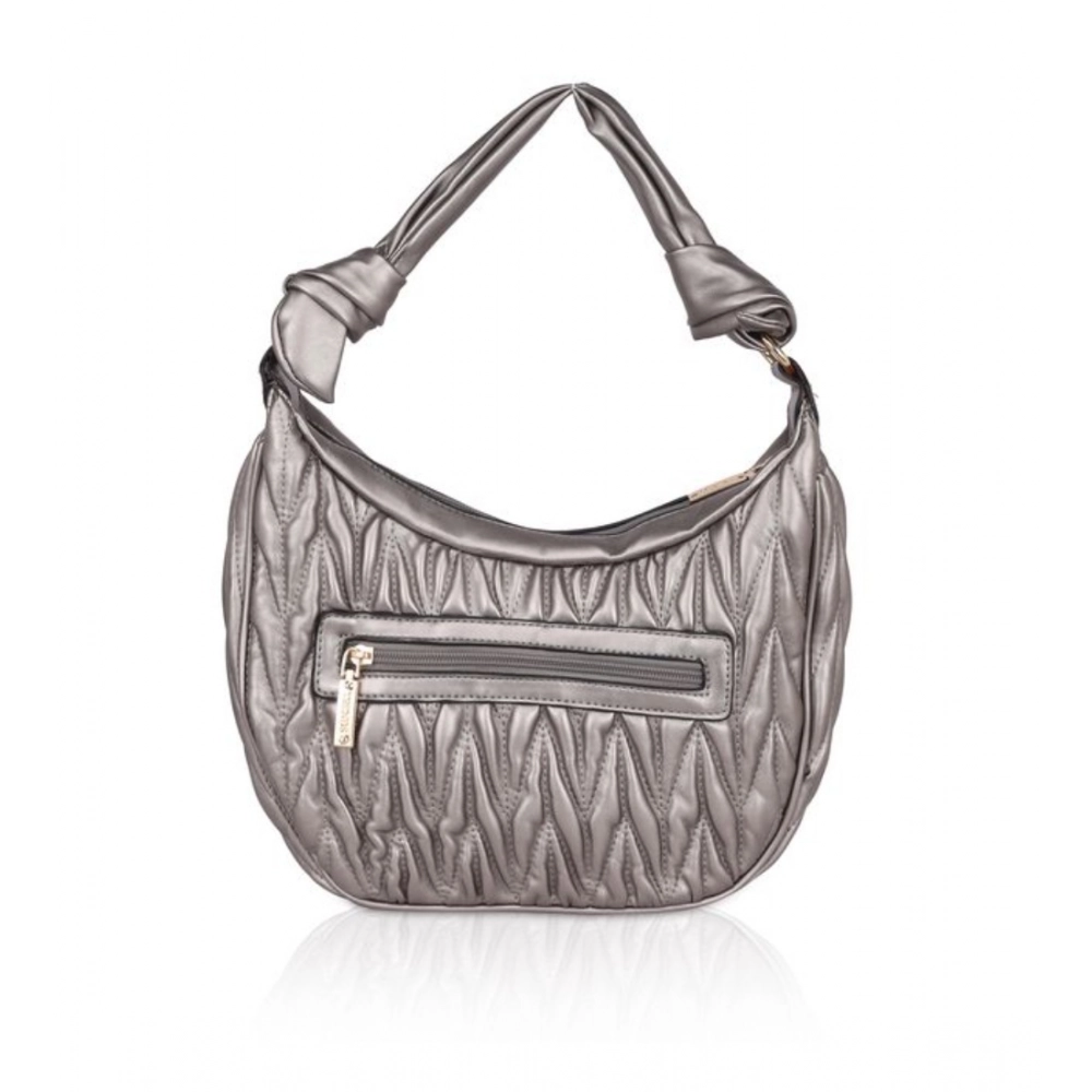 Generic Women's Faux Leather Textured Handbag (Silver Grey) - Image 4