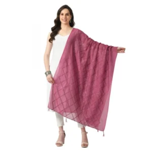 Generic Women's Chanderi Self Design Dupatta (Levender, Length: Free Size)
