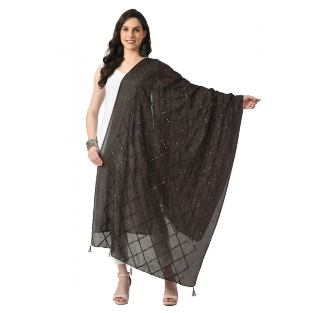 Generic Women’s Chanderi Self Design Dupatta (Dark Browm, Length: Free Size)