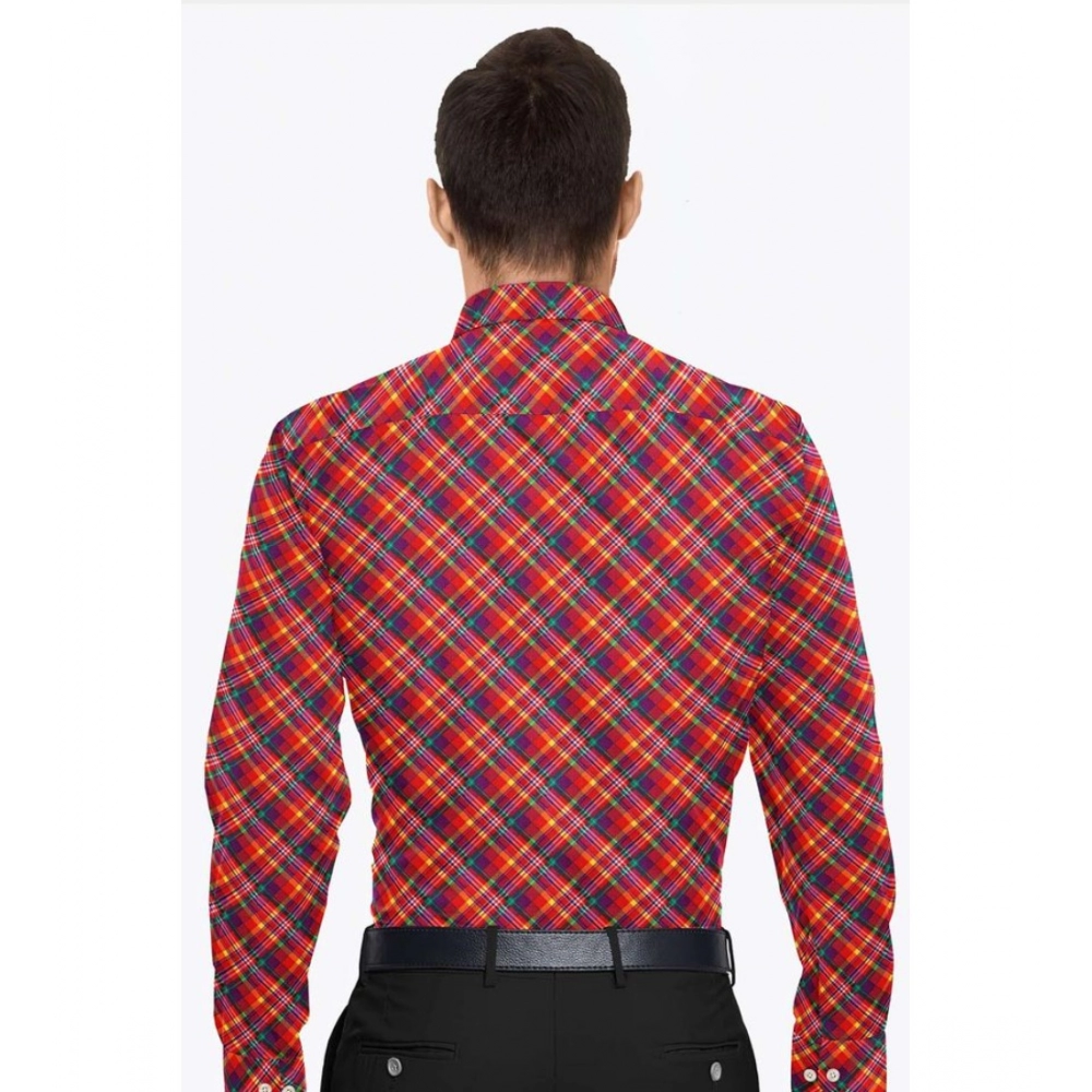 Generic Men's Cotton Blended Checked Full Sleeve Shirt (Red) - Image 6
