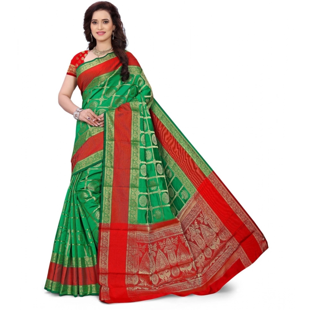 Generic Women’s Jacquard Woven Saree With Unstitched Blouse 5.5Mtr (Green)