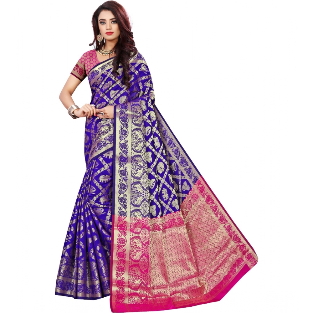 Generic Women’s Jacquard Woven Saree With Unstitched Blouse 5.5Mtr (Blue)