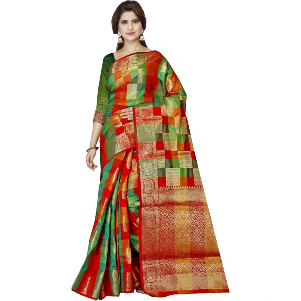 Generic Women’s Jacquard Woven Saree With Unstitched Blouse 5.5Mtr (Red)