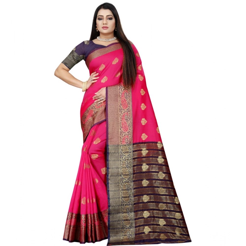 Generic Women’s Silk Blend Woven Saree With Unstitched Blouse 5.5Mtr (Purple-Pink)