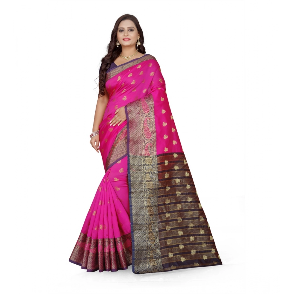 Generic Women’s Jacquard Woven Saree With Unstitched Blouse 5.5Mtr (Pink)