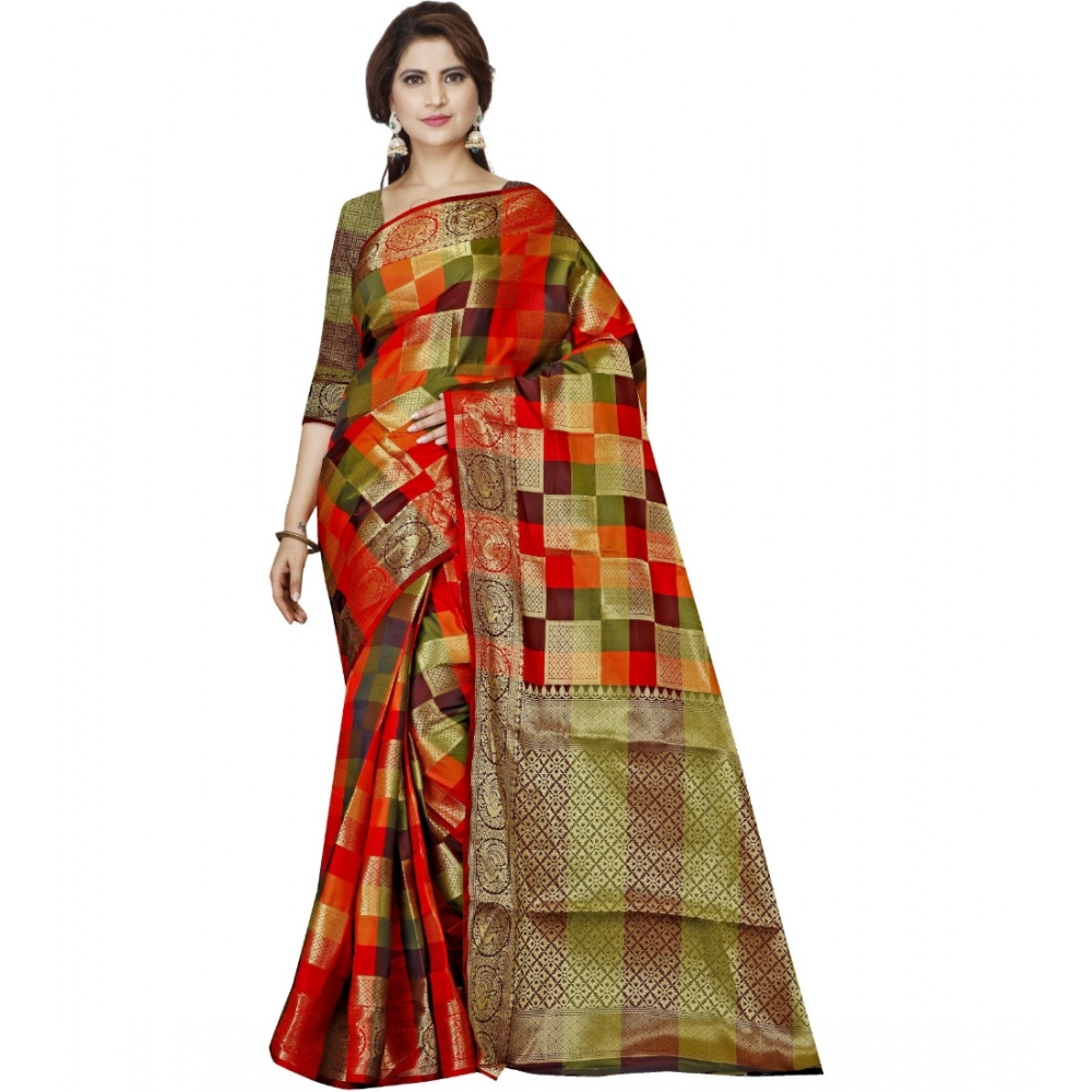 Generic Women’s Jacquard Woven Saree With Unstitched Blouse 5.5Mtr (Multicolor)