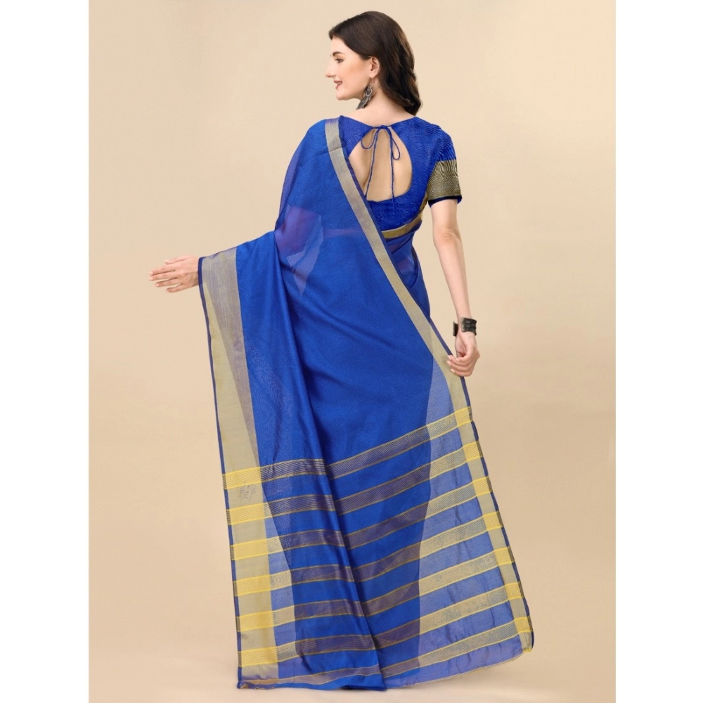 Generic Women's Cotton Silk Striped Saree With Unstitched Blouse 5.5Mtr (Multicolor) - Image 4