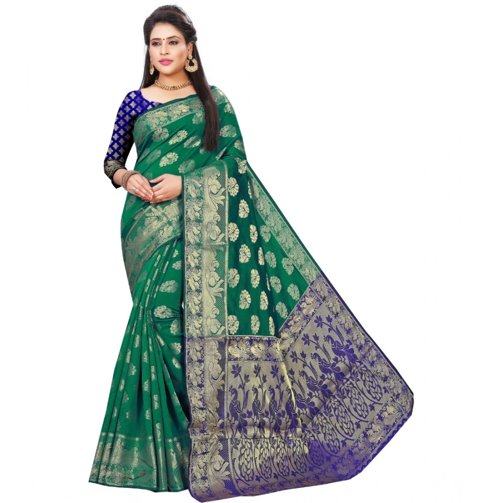 Generic Women’s Jacquard Woven Saree With Unstitched Blouse 5.5Mtr (Green)