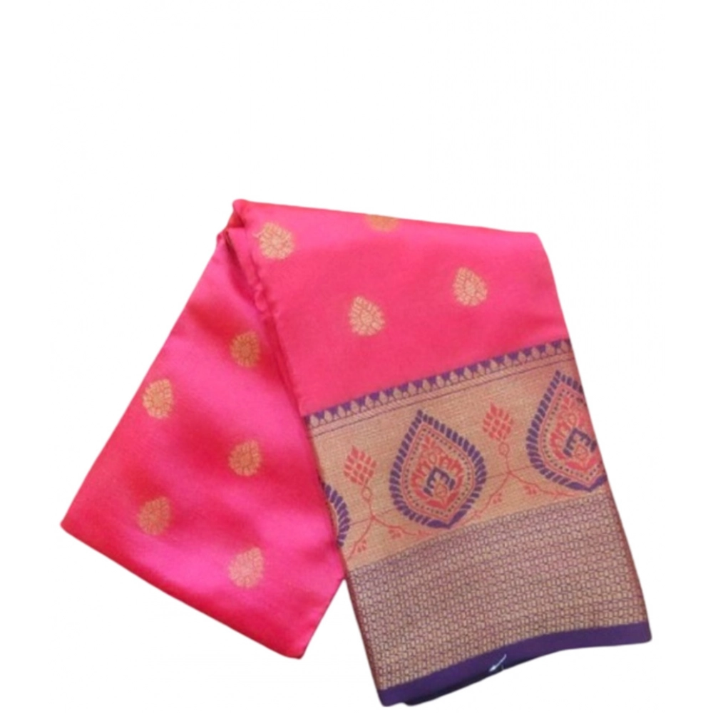 Generic Women’s Silk Blend Woven Saree With Unstitched Blouse 5.5Mtr (Pink)